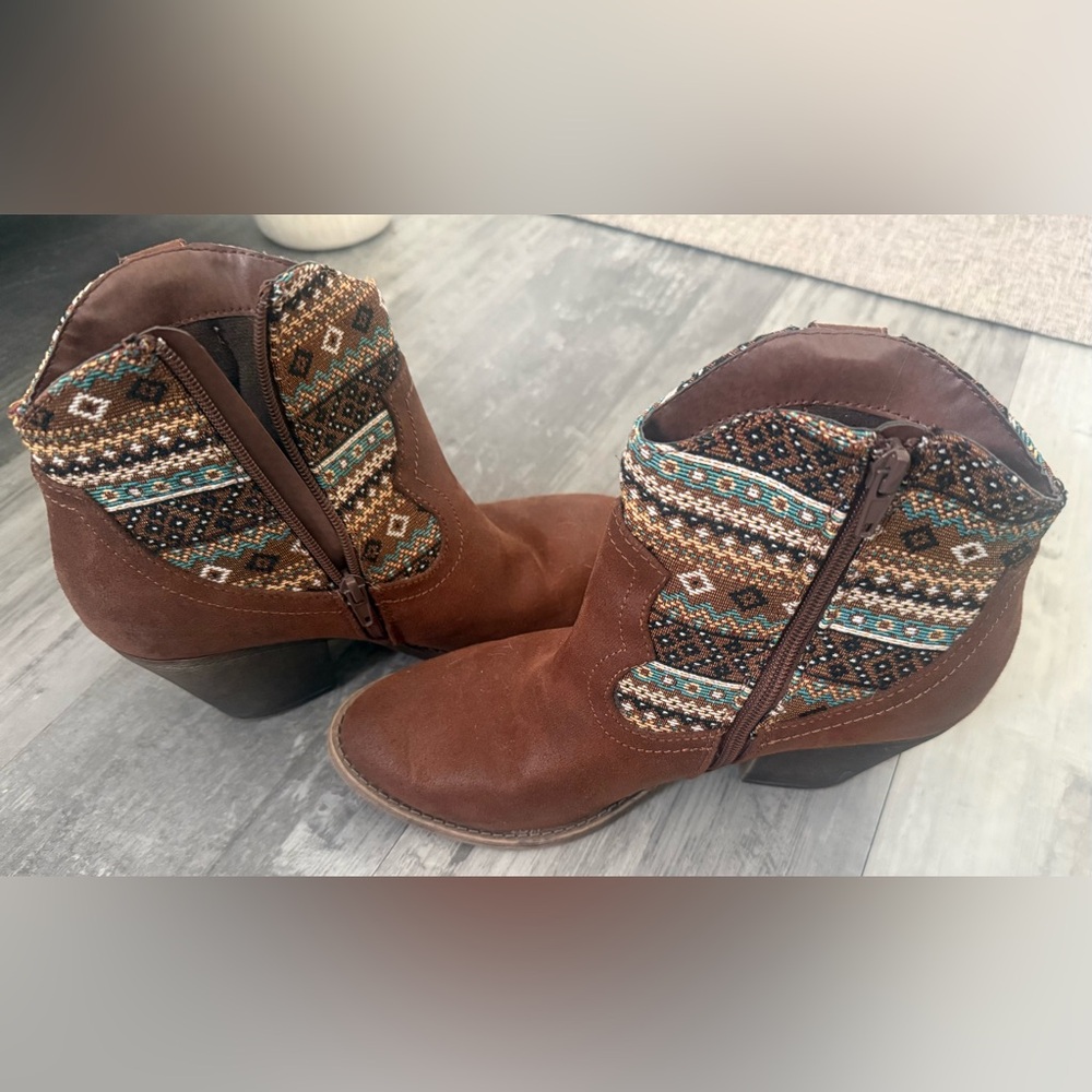 Maurices Brown and Patterned Ankle Booties